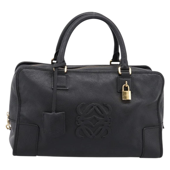 LOEWE anagram Amazona 36 Hand Bag Leather Black Gold Tone Auth 199518V