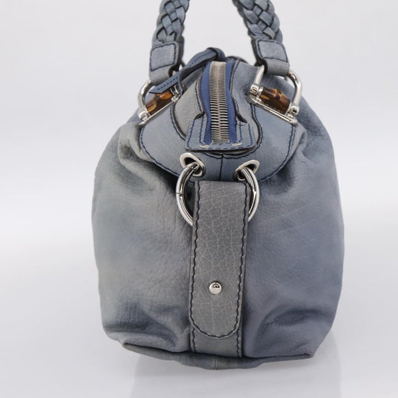 GUCCI Bamboo Shoulder Bag Leather Blue Silver 232959 Auth 199519