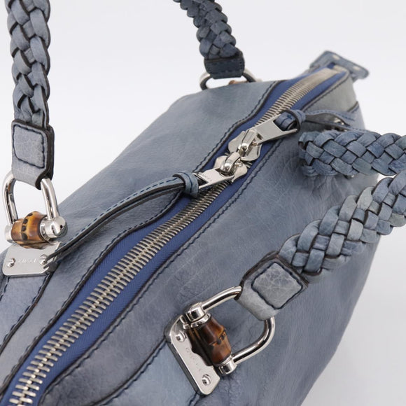 GUCCI Bamboo Shoulder Bag Leather Blue Silver 232959 Auth 199519