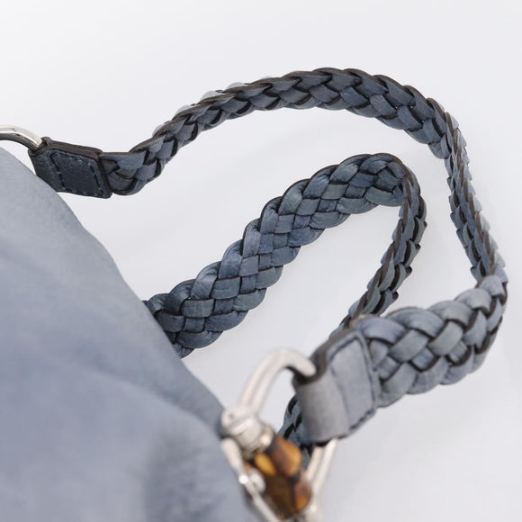 GUCCI Bamboo Shoulder Bag Leather Blue Silver 232959 Auth 199519
