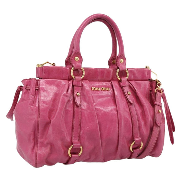Miu Miu Hand Bag Leather 2way Pink Gold Tone Auth 199521V