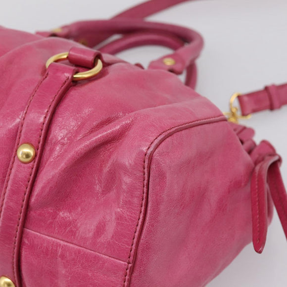 Miu Miu Hand Bag Leather 2way Pink Gold Tone Auth 199521V