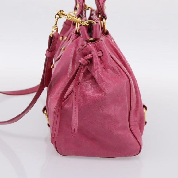 Miu Miu Hand Bag Leather 2way Pink Gold Tone Auth 199521V
