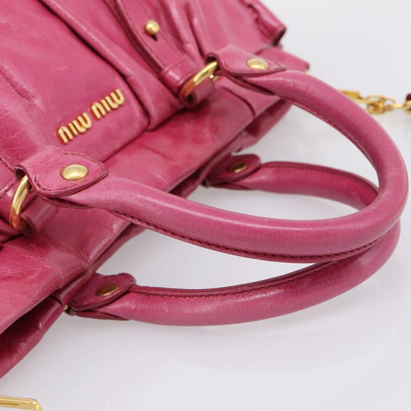 Miu Miu Hand Bag Leather 2way Pink Gold Tone Auth 199521V