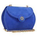 TIFFANY&Co. Chain Shoulder Bag Suede Blue Gold Tone Auth 199524V-1