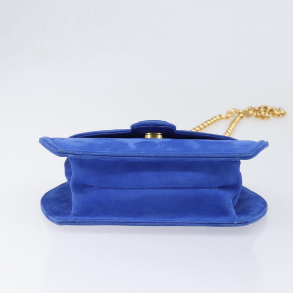 TIFFANY&Co. Chain Shoulder Bag Suede Blue Gold Tone Auth 199524V
