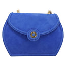 TIFFANY&Co. Chain Shoulder Bag Suede Blue Gold Tone Auth 199524V-2