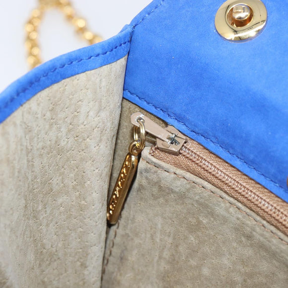 TIFFANY&Co. Chain Shoulder Bag Suede Blue Gold Tone Auth 199524V