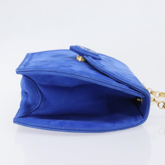 TIFFANY&Co. Chain Shoulder Bag Suede Blue Gold Tone Auth 199524V