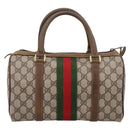 GUCCI GG Supreme Web Sherry Line Hand Bag PVC Beige Gold 001 22 3841 Auth 199525-2