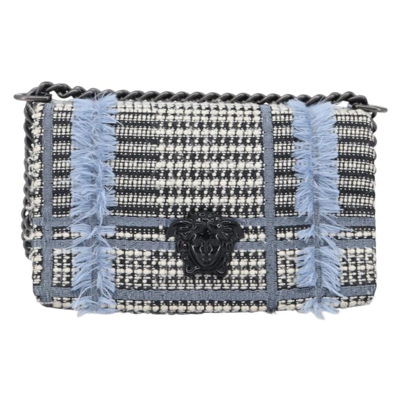 VERSACE Palazzo Sultan Chain Shoulder Bag Leather Black Blue Auth 199526V