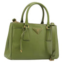 PRADA Galleria Hand Bag Saffiano 2way Green Gold Tone Auth 199533A-1