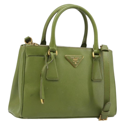 PRADA Galleria Hand Bag Saffiano 2way Green Gold Tone Auth 199533A
