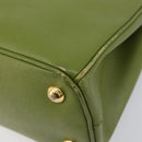 PRADA Galleria Hand Bag Saffiano 2way Green Gold Tone Auth 199533A-13