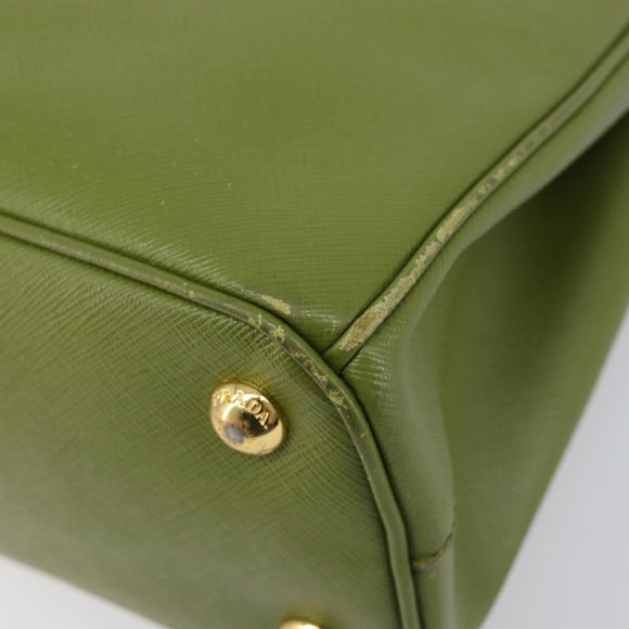 PRADA Galleria Hand Bag Saffiano 2way Green Gold Tone Auth 199533A