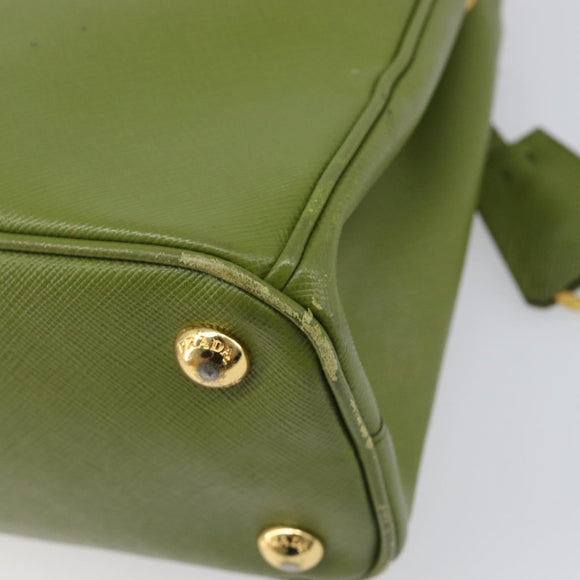 PRADA Galleria Hand Bag Saffiano 2way Green Gold Tone Auth 199533A