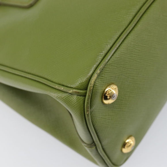 PRADA Galleria Hand Bag Saffiano 2way Green Gold Tone Auth 199533A