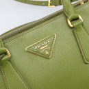 PRADA Galleria Hand Bag Saffiano 2way Green Gold Tone Auth 199533A-17