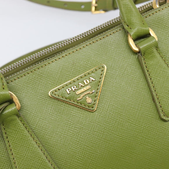 PRADA Galleria Hand Bag Saffiano 2way Green Gold Tone Auth 199533A