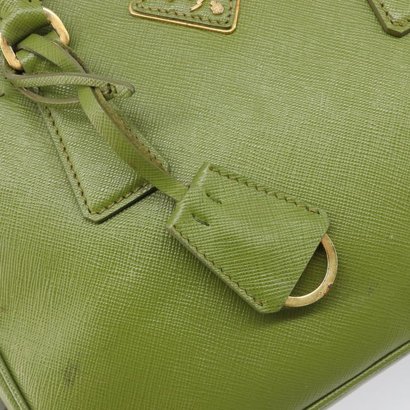 PRADA Galleria Hand Bag Saffiano 2way Green Gold Tone Auth 199533A