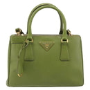 PRADA Galleria Hand Bag Saffiano 2way Green Gold Tone Auth 199533A-2