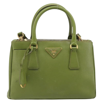PRADA Galleria Hand Bag Saffiano 2way Green Gold Tone Auth 199533A - 0