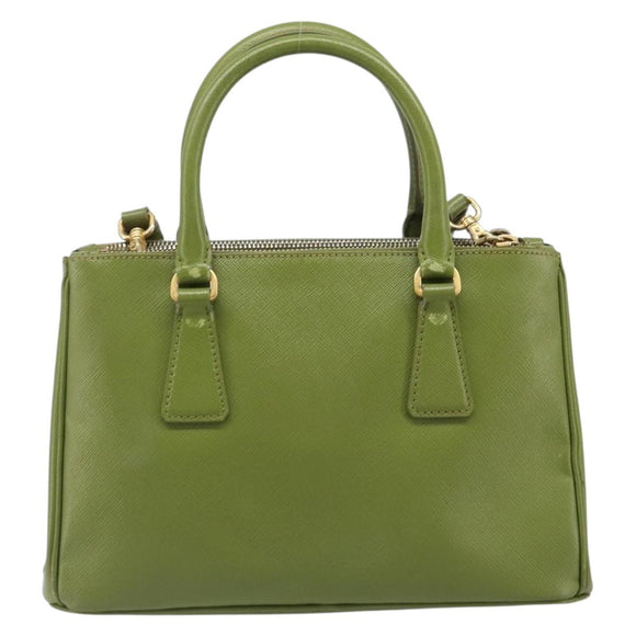 PRADA Galleria Hand Bag Saffiano 2way Green Gold Tone Auth 199533A