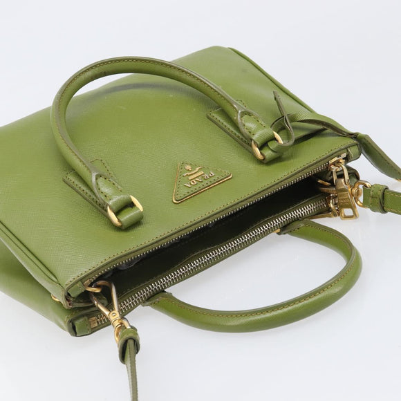 PRADA Galleria Hand Bag Saffiano 2way Green Gold Tone Auth 199533A