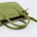 PRADA Galleria Hand Bag Saffiano 2way Green Gold Tone Auth 199533A-8