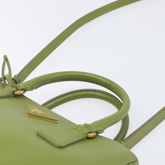 PRADA Galleria Hand Bag Saffiano 2way Green Gold Tone Auth 199533A