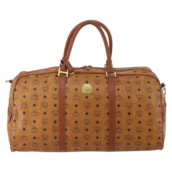MCM Vicetos Boston Bag PVC Leather 2way Brown Gold Tone Auth 199534