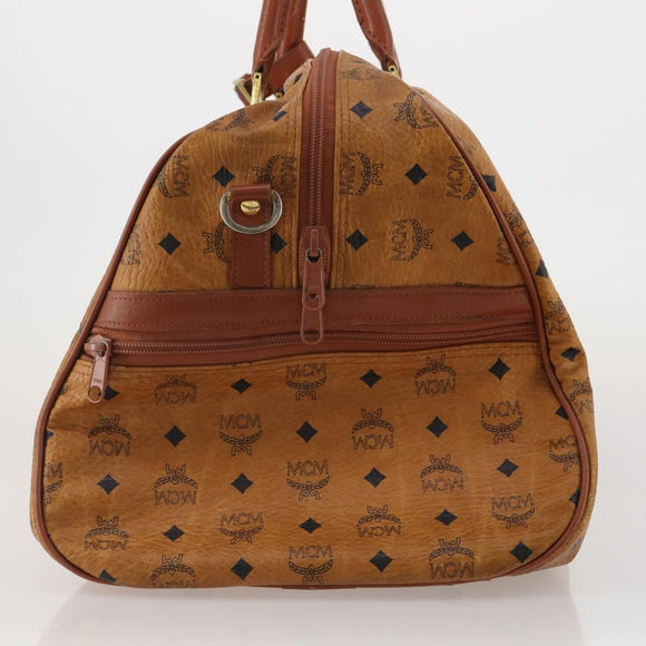 MCM Vicetos Boston Bag PVC Leather 2way Brown Gold Tone Auth 199534