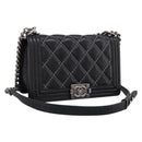 CHANEL Boy Chanel Matelasse Chain Bag Calf Skin Black Silver CC Auth 199543M-1