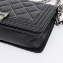 CHANEL Boy Chanel Matelasse Chain Bag Calf Skin Black Silver CC Auth 199543M-10