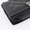 CHANEL Boy Chanel Matelasse Chain Bag Calf Skin Black Silver CC Auth 199543M-11