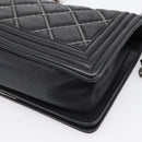 CHANEL Boy Chanel Matelasse Chain Bag Calf Skin Black Silver CC Auth 199543M-12
