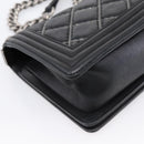 CHANEL Boy Chanel Matelasse Chain Bag Calf Skin Black Silver CC Auth 199543M-13