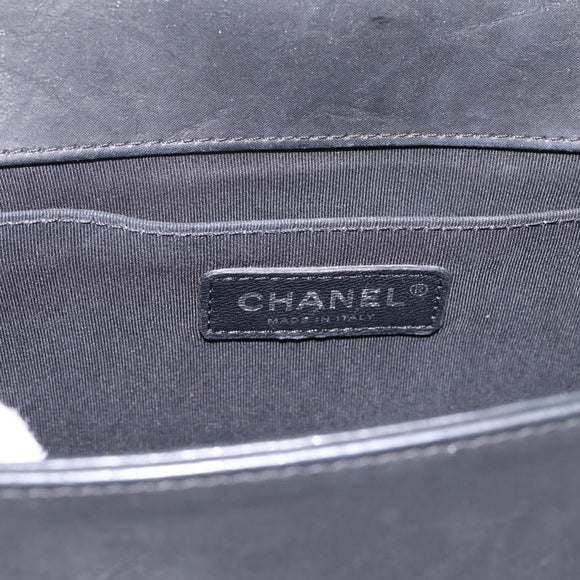 CHANEL Boy Chanel Matelasse Chain Bag Calf Skin Black Silver CC Auth 199543M