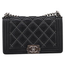 CHANEL Boy Chanel Matelasse Chain Bag Calf Skin Black Silver CC Auth 199543M-2