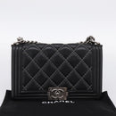 CHANEL Boy Chanel Matelasse Chain Bag Calf Skin Black Silver CC Auth 199543M-22