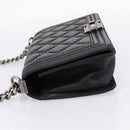 CHANEL Boy Chanel Matelasse Chain Bag Calf Skin Black Silver CC Auth 199543M-4
