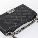 CHANEL Boy Chanel Matelasse Chain Bag Calf Skin Black Silver CC Auth 199543M-6