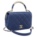 CHANEL Matelasse Top Handle Hand Bag Lamb Skin 2way Blue Gold CC Auth 199544SAM-1
