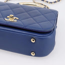 CHANEL Matelasse Top Handle Hand Bag Lamb Skin 2way Blue Gold CC Auth 199544SAM-10