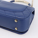 CHANEL Matelasse Top Handle Hand Bag Lamb Skin 2way Blue Gold CC Auth 199544SAM-12