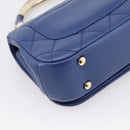 CHANEL Matelasse Top Handle Hand Bag Lamb Skin 2way Blue Gold CC Auth 199544SAM-13