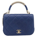 CHANEL Matelasse Top Handle Hand Bag Lamb Skin 2way Blue Gold CC Auth 199544SAM-2