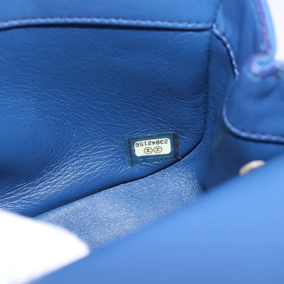 CHANEL Matelasse Top Handle Hand Bag Lamb Skin 2way Blue Gold CC Auth 199544SAM