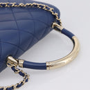 CHANEL Matelasse Top Handle Hand Bag Lamb Skin 2way Blue Gold CC Auth 199544SAM-23