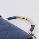 CHANEL Matelasse Top Handle Hand Bag Lamb Skin 2way Blue Gold CC Auth 199544SAM-24